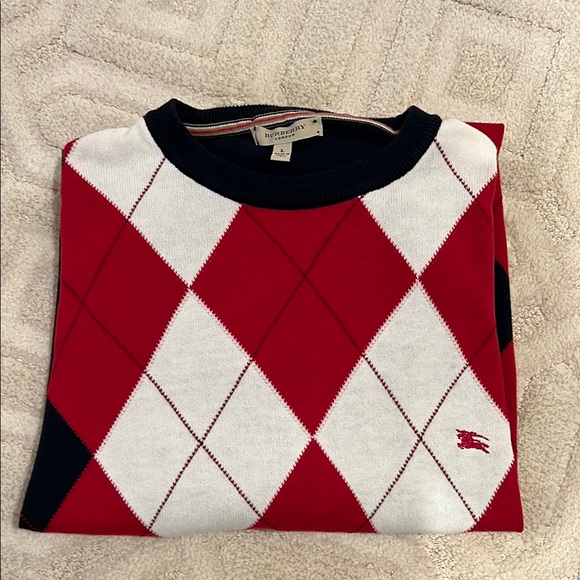 Burberry Red and White Argyle Men's Sweater